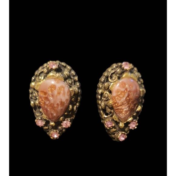 Vintage Victorian pink large stone clip on earrings witchy old money gypsy - Picture 5 of 9